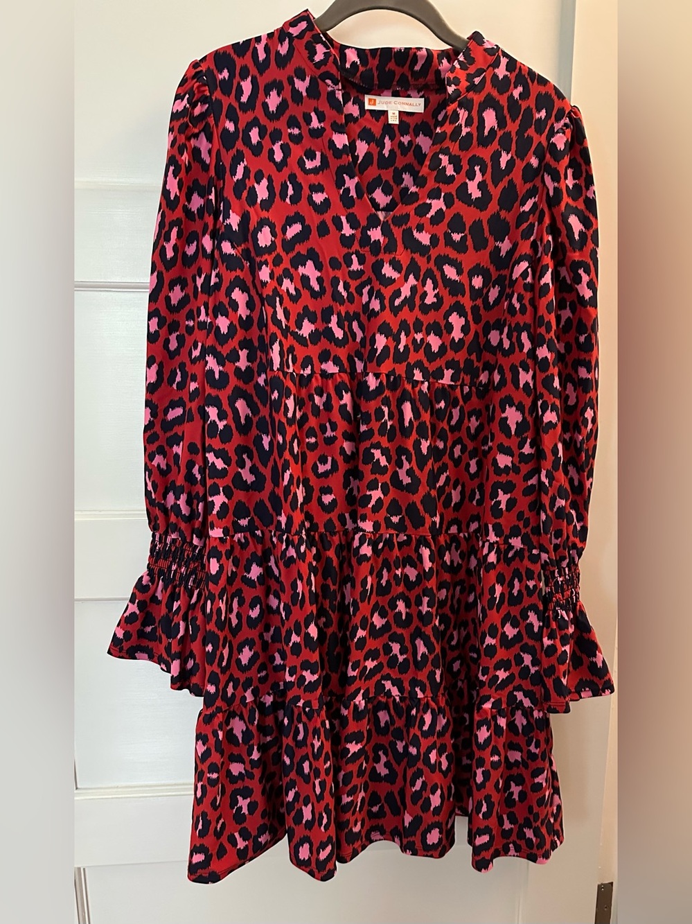Jude Connally Red & Pink Leopard Tiered A-Line Skirt